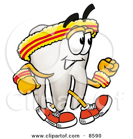 Clipart Picture of a Tooth Mascot Cartoon Character Speed Walking or Jogging by Mascot Junction