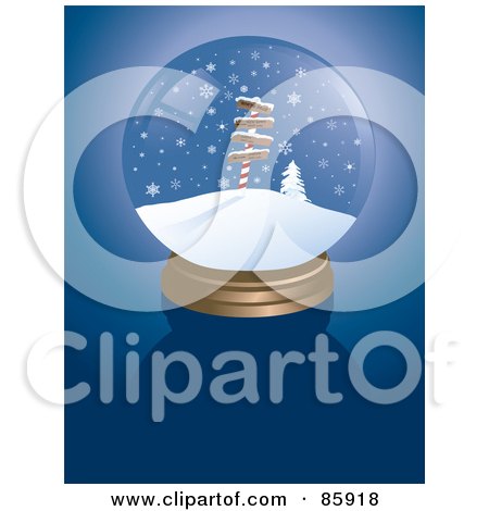 Royalty-Free (RF) Clipart Illustration of a North Pole Snow Globe On Blue by Rasmussen Images
