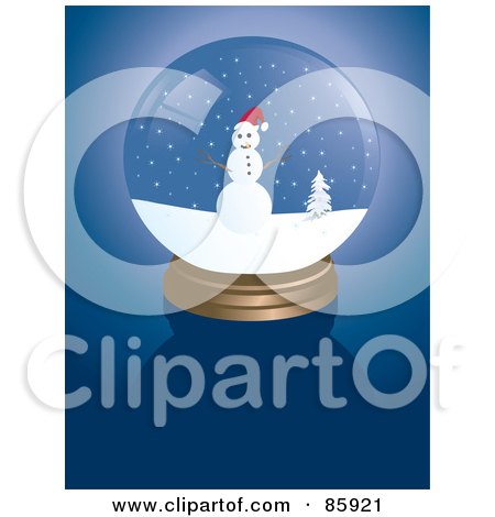 Royalty-Free (RF) Clipart Illustration of a Frosty The Snowman Snow Globe On Blue by Rasmussen Images