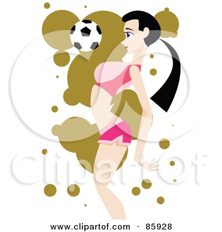 Royalty-Free (RF) Clipart Illustration of a Caucasian Woman Bouncing A Soccer Ball Off Of Her Chest by mayawizard101