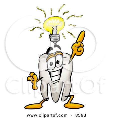 Clipart Picture of a Tooth Mascot Cartoon Character With a Bright Idea by Mascot Junction
