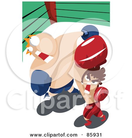 Royalty-Free (RF) Clipart Illustration of a Short Boxer Socking A Fat Opponent by mayawizard101