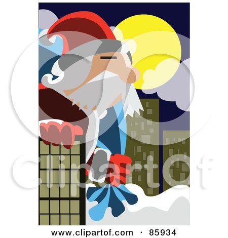 Royalty-Free (RF) Clipart Illustration of a Giant Santa In A City by mayawizard101