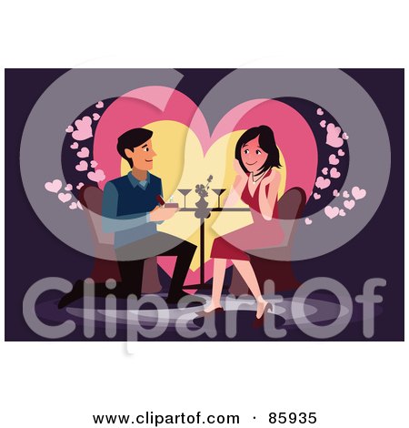 Royalty-Free (RF) Clipart Illustration of a Man Kneeling Beside His Blushing Girlfriend And Proposing To Her by mayawizard101