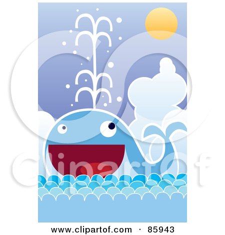 Royalty-Free (RF) Clipart Illustration of a Happy Blue Whale Spraying Water by mayawizard101