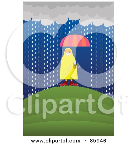 Royalty-Free (RF) Clipart Illustration of a Caucasian Woman Shielded By An Umbrella Under A Rain Cloud by mayawizard101