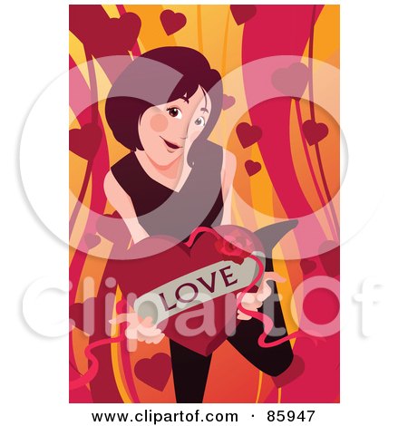 Royalty-Free (RF) Clipart Illustration of a Sweet Woman Holding A Valentine Chocolate Box by mayawizard101