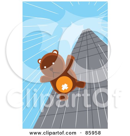 Royalty-Free (RF) Clipart Illustration of a Teddy Bear Falling Down From The Top Of A Skyscraper by mayawizard101