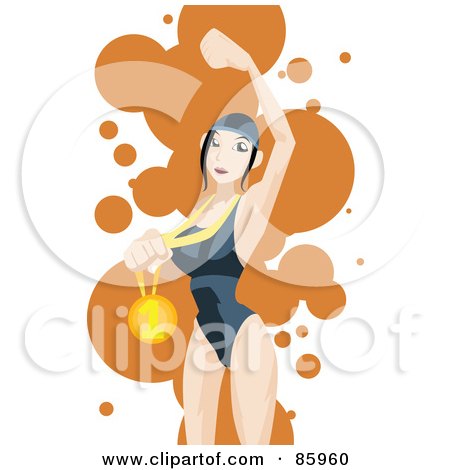 Royalty-Free (RF) Clipart Illustration of a Caucasian Woman Swimmer Presenting Her First Place Medal by mayawizard101