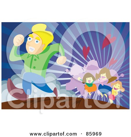 Royalty-Free (RF) Clipart Illustration of a Group Of Ladies Chasing After A Man by mayawizard101