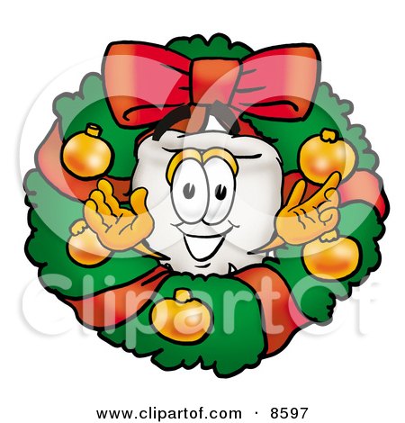 Clipart Picture of a Tooth Mascot Cartoon Character in the Center of a Christmas Wreath by Mascot Junction