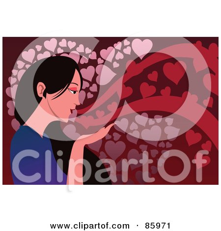Royalty-Free (RF) Clipart Illustration of a Loving Woman Blowing Pink And Red Hearts by mayawizard101