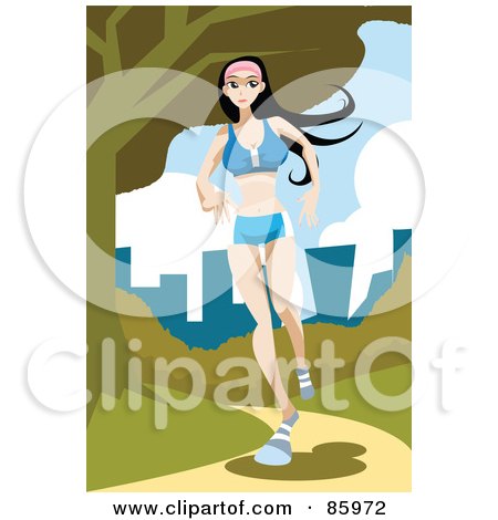 Royalty-Free (RF) Clipart Illustration of a Caucasian Woman Jogging On A Park Path by mayawizard101