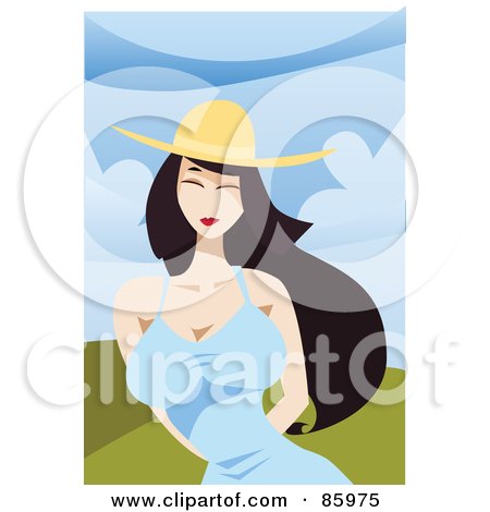 Royalty-Free (RF) Clipart Illustration of a Sexy Asian Woman Wearing A Sun Dress And Hat by mayawizard101