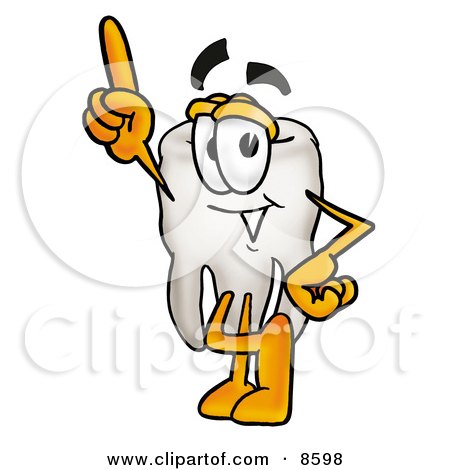 Clipart Picture of a Tooth Mascot Cartoon Character Pointing Upwards by Mascot Junction