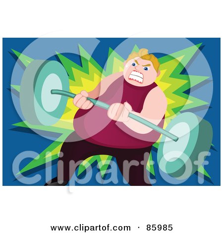 Royalty-Free (RF) Clipart Illustration of a Fat Man Lifting A Barbell by mayawizard101