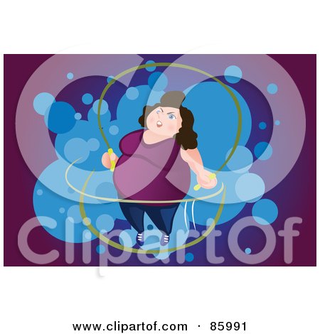 Royalty-Free (RF) Clipart Illustration of a Fat Woman Jumping Rope, Over Purple And Blue by mayawizard101