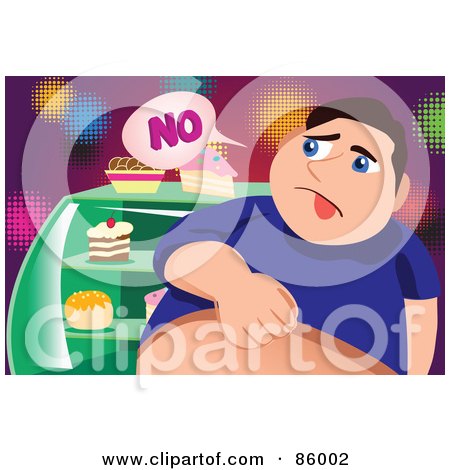Royalty-Free (RF) Clipart Illustration of a Fat Man Denying Himself Sweets by mayawizard101