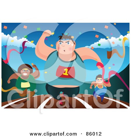 Royalty-Free (RF) Clipart Illustration of Fat Men Racing on a Track by mayawizard101