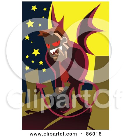 Royalty-Free (RF) Clipart Illustration of a Demonic Businessman In The City At Night by mayawizard101