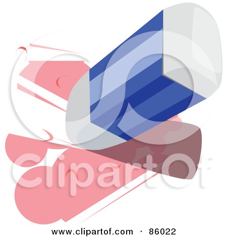 Royalty-Free (RF) Clipart Illustration of a White Eraser Erasing Pink On White by mayawizard101