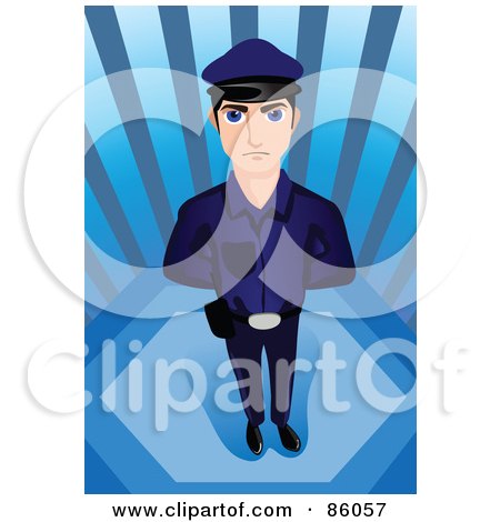Royalty-Free (RF) Clipart Illustration of a Young Male Cop Standing With His Hands Behind His Back by mayawizard101