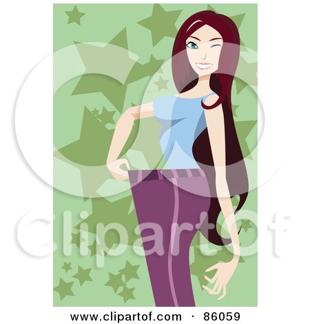 Royalty-Free (RF) Clipart Illustration of a Slender Woman Displaying The Extra Space In Her Fat Pants by mayawizard101