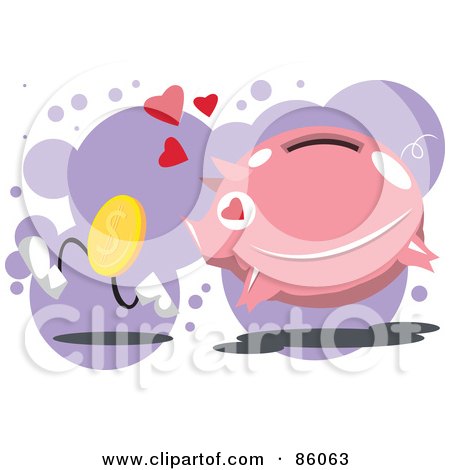Royalty-Free (RF) Clipart Illustration of a Pig In Love And Chasing After A Coin by mayawizard101
