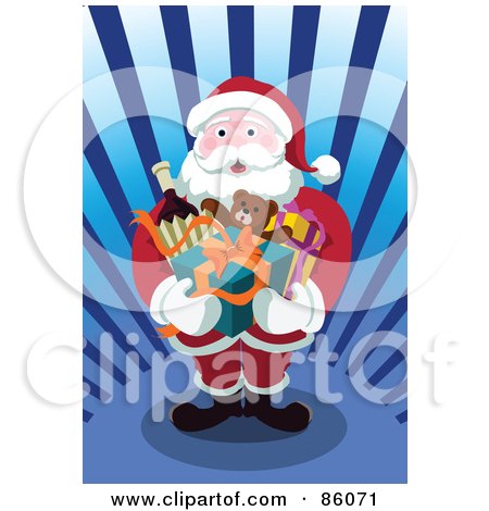 Royalty-Free (RF) Clipart Illustration of Santa Carrying Wine, Gifts And Toys by mayawizard101