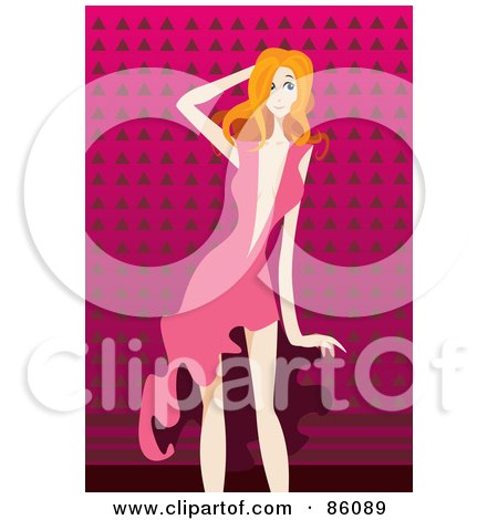 Royalty-Free (RF) Clipart Illustration of a Sexy Strawberry Blond Woman In A Low Cut Pink Dress by mayawizard101