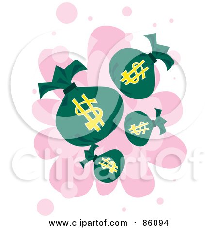 Royalty-Free (RF) Clipart Illustration of Money Bags Over Pink And White by mayawizard101
