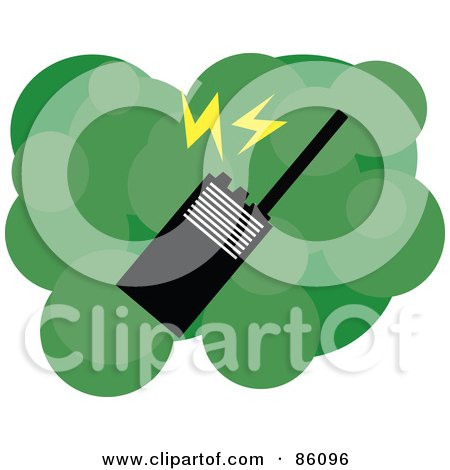 Royalty-Free (RF) Clipart Illustration of a Walkie Talkie Radio Over Green Bubbles by mayawizard101