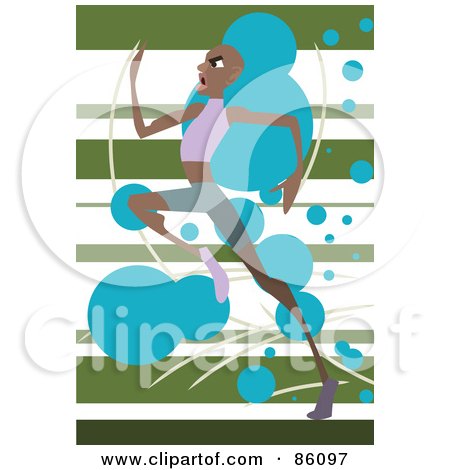 Royalty-Free (RF) Clipart Illustration of a Black Sprinter Running Over A Green by mayawizard101