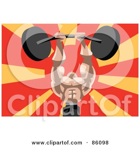 Royalty-Free (RF) Clipart Illustration of a Professional Strong Man Holding A Barbell Above His Head by mayawizard101