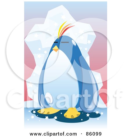 Royalty-Free (RF) Clipart Illustration of a Lonely Chubby Penguin By An Iceberg by mayawizard101