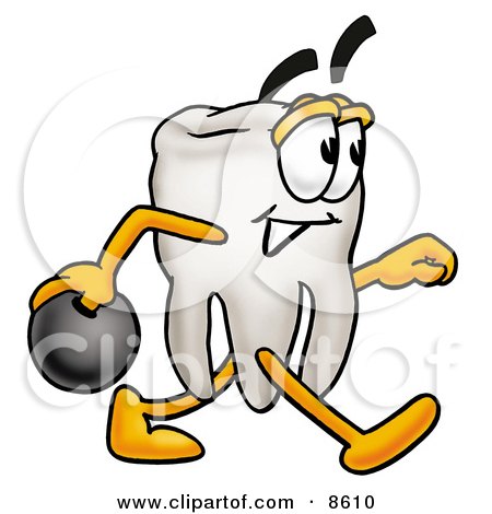 Clipart Picture of a Tooth Mascot Cartoon Character Holding a Bowling Ball by Mascot Junction