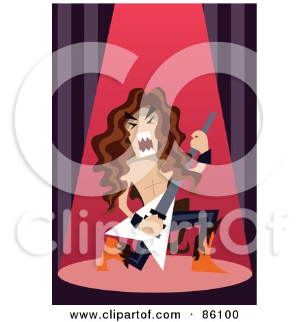 Royalty-Free (RF) Clipart Illustration of a Male Rocker Playing A Guitar On Stage by mayawizard101