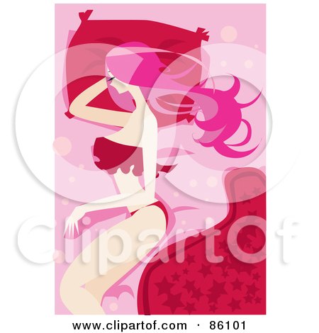 Royalty-Free (RF) Clipart Illustration of a Pink Haired Woman Sleeping On A Red Pillow by mayawizard101
