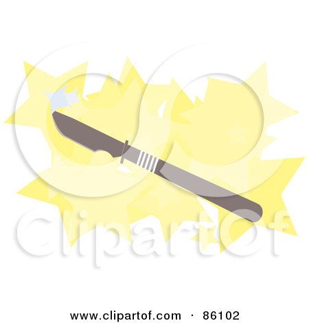 Royalty-Free (RF) Clipart Illustration of a Medical Scalpel Over Yellow Stars On White by mayawizard101