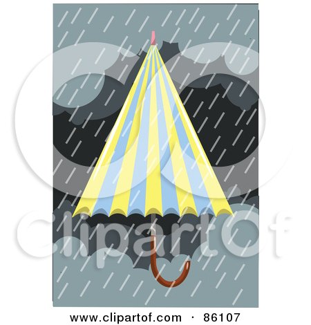 Royalty-Free (RF) Clipart Illustration of a Blue And Yellow Umbrella In A Storm by mayawizard101