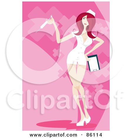 Royalty-Free (RF) Clipart Illustration of a Sexy Red Haired Nurse Posing With A Syringe by mayawizard101