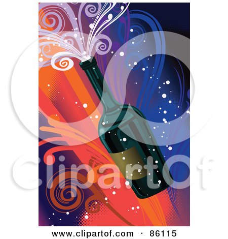 Royalty-Free (RF) Clipart Illustration of a New Year Bottle Of Champagne With Colorful Swirls by mayawizard101