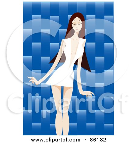 Royalty-Free (RF) Clipart Illustration of a Slender Brunette Woman In A Low Cut White Dress by mayawizard101