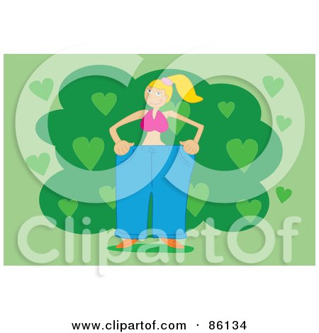 Royalty-Free (RF) Clipart Illustration of a Slim Blond Woman In Her Giant Fat Pants by mayawizard101