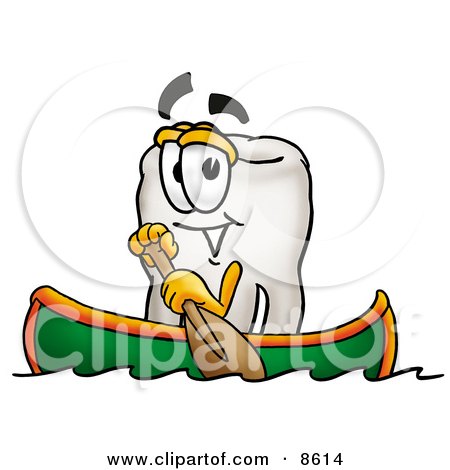 Clipart Picture of a Tooth Mascot Cartoon Character Rowing a Boat by Mascot Junction