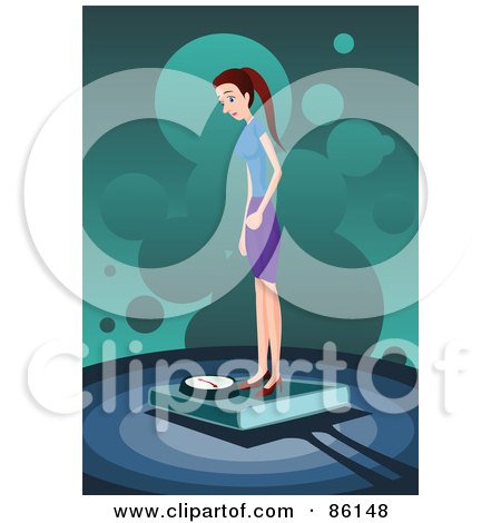Royalty-Free (RF) Clipart Illustration of a Slender Woman Standing On A Weight Scale by mayawizard101