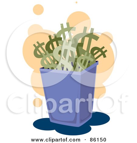 Royalty-Free (RF) Clipart Illustration of a Trash Can Full Of Dollar Symbols by mayawizard101