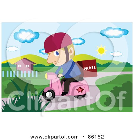 Royalty-Free (RF) Clipart Illustration of a Mail Man Riding A Pink Scooter by mayawizard101