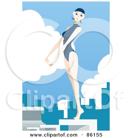 Royalty-Free (RF) Clipart Illustration of a Female Swimmer Standing On A Diving Board by mayawizard101