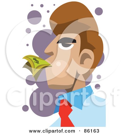 Royalty-Free (RF) Clipart Illustration of a Brunette Businessman Eating Cash by mayawizard101